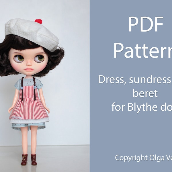 Patterns PDF 1 Piece Dress, Sundress and Beret for Blythe, Licca doll