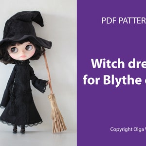Witch Dress & Hat Pattern for Blythe, Azone, Obitsu 24 (PDF Pattern)