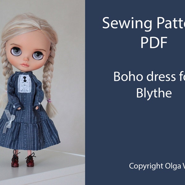 Patterns PDF Boho style dress for Blythe