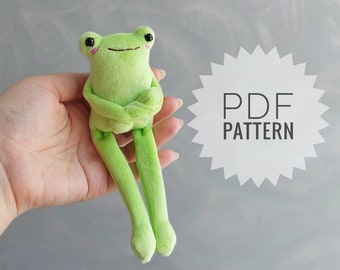 Leuke kikker Pdf-patroon langbenige kikker naai-tutorial gevuld kikkerpatroon eenvoudig patroon knuffelpatroon