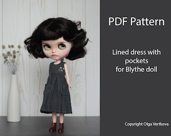 Sewing pattern PDF Lined dress with pockets for Blythe