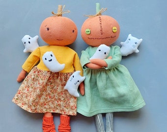 Pumpkin doll sewing pattern, funny halloween doll, 12" stuffed doll with clothes, stuffed animal pattern, rag doll, handmade halloween