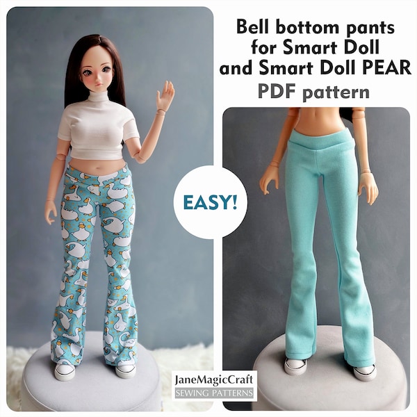 Smart Doll Pear Bell Bottoms pattern PDF, 2 size patterns for two types of bodies, Pants for Smartdoll and Smart Doll Pear style