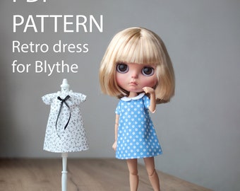 Patterns PDF Retro dress with collar for Neo Blythe, Licca doll, Azone S