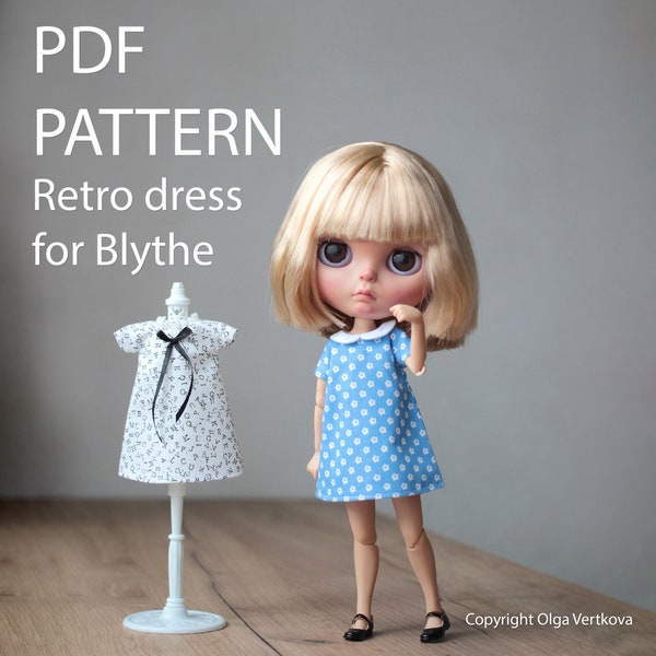 Patterns PDF Retro dress with collar for Neo Blythe, Licca doll, Azone S