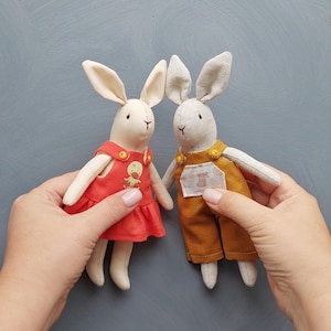 6" Bunny pattern and tutorial, 2 in 1 bunhy with clothes pattern, eco toy sewing pattern, stuffed animal pattern, easy pattern