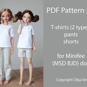 Patterns Minifee PDF T-shirts, pants and shorts for BJD MSD doll 14-16 inch