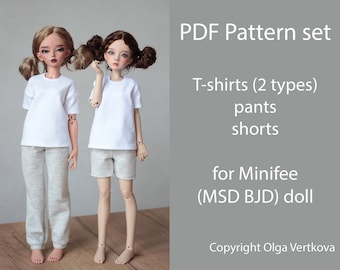 パターン Minifee PDF Tシャツ、パンツ、ショーツ BJD MSD 人形 14-16 インチ用