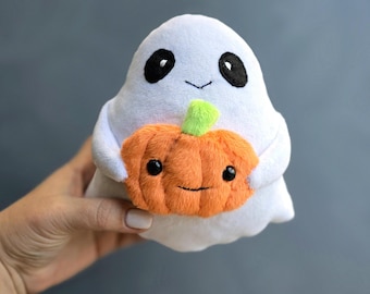 Ghost with Pumpkin Sewing Pattern: Halloween Plush Toy (PDF Pattern)