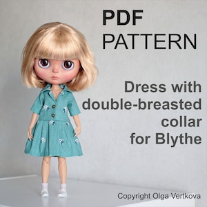 Patterns Dress with double breasted collar for Neo Blythe, Licca doll, Azone S, Obitsu 24