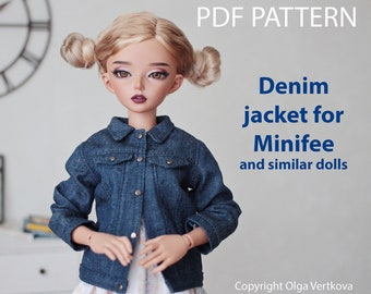 Patterns PDF Denim jacket for Minifee and dolls with similar parameters, 1/4 scale doll pattern