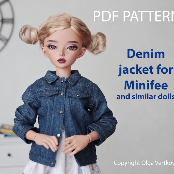 Patterns PDF Denim jacket for Minifee and dolls with similar parameters, 1/4 scale doll pattern