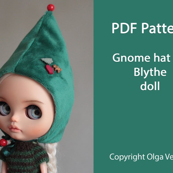 Patrones PDF gorra de Gnomo para Blythe para muñecas blythe