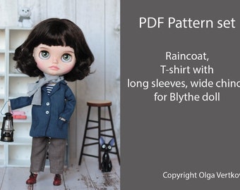 Blythe Doll Clothes Pattern: Raincoat, T-Shirt & Chinos (PDF Pattern)