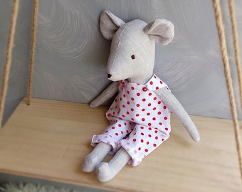 Poupée peluche souris en barboteuse 10" modèle et tutoriel, modèle de souris, pour bébé, modèle de couture jouet écologique, modèle animal en peluche, modèle facile