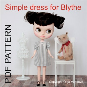Patronen pdf Eenvoudige jurk voor Neo Blythe, Licca-pop, Azone S
