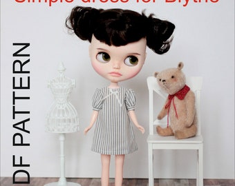 Patterns PDF Simple dress for Neo Blythe, Licca doll, Azone S