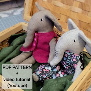 Small elephant pattern: dress and romper, stuffed 6 inch toy (pattern PDF), video tutorial