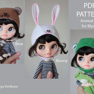 Patterns PDF Bunny, Bear, Frog hats for Blythe+ video tutorial