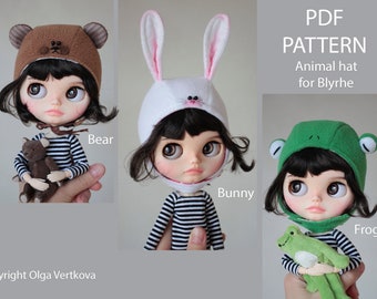 Muster PDF-Hasen-, Bären- und Froschmützen für Blythe+ Video-Tutorial