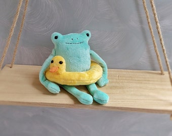 Summer Frog with duck lifebuoy Pdf pattern, plush leggy frog sewing tutorial, stuffed animal pattern, easy pattern, plushie pattern