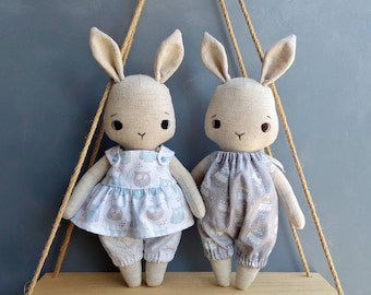 Cute stuffed bunny pattern with clothes pdf pattern and tutorial, rabbit pattern, easter bunny, stuffed animal pattern, easy pattern