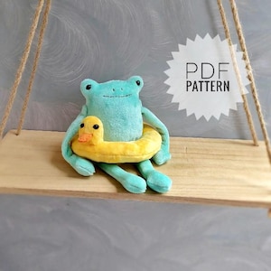 Summer Frog with duck lifebuoy Pdf pattern, plush leggy frog sewing tutorial, stuffed animal pattern, easy pattern, plushie pattern