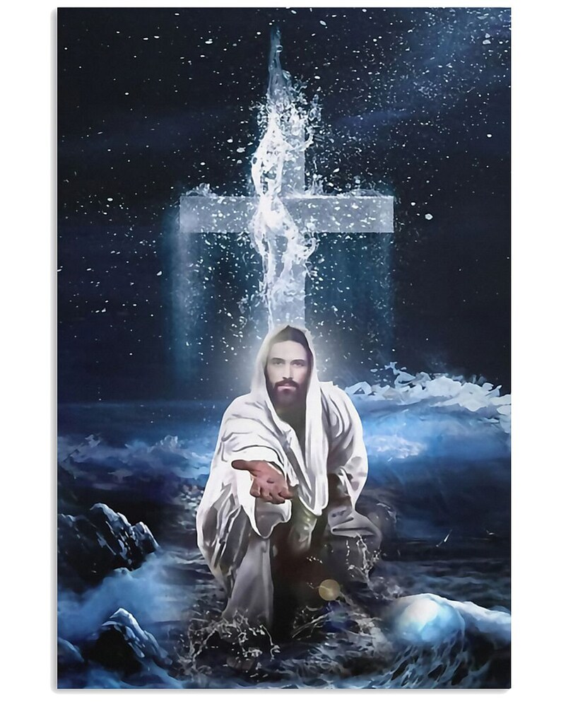 Christ reaching through the water poster Etsy