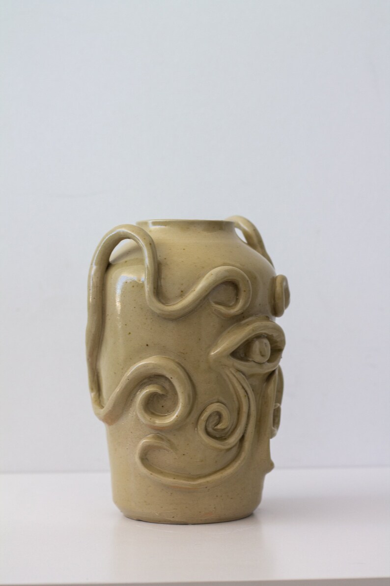 Sculptural Handmade Ceramic Vase, Stoneware, green lemon, Sculptural vase image 6