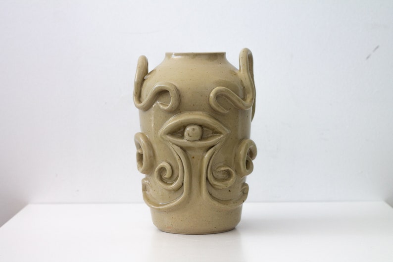 Sculptural Handmade Ceramic Vase, Stoneware, green lemon, Sculptural vase image 4