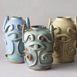 Sculptural Handmade Ceramic Vase, Stoneware, green lemon, Sculptural vase image 3