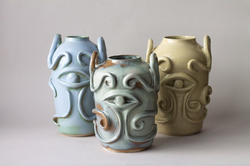 Sculptural Handmade Ceramic Vase, Stoneware, green lemon, Sculptural vase image 3