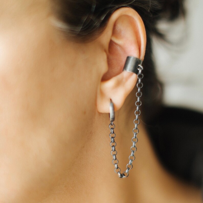 Gold Ear Cuff with Heavy Chains and Huggies Edgy 24k Gold Etsy