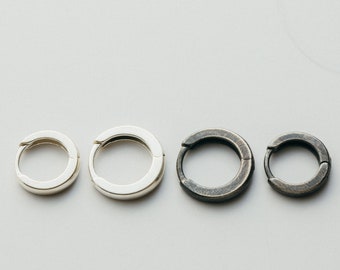 Huggie Hoops in Sterling Silver, Plain Oxidized Huggies, Minimalist Earrings for Men, Ear Stacks