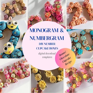 Cajas con números para cupcakes DIY. Plantillas para cajas con números y monogramas para cupcakes pequeños. Instrucciones y video corto incluidos. ¡14 plantillas en total!