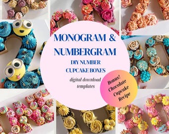 Cajas para cupcakes con números, plantillas de mini cupcakes con números (descarga digital)