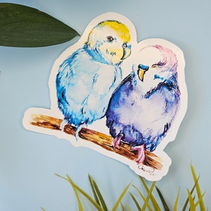 Autocollant 3 po. - Inséparables aquarelles