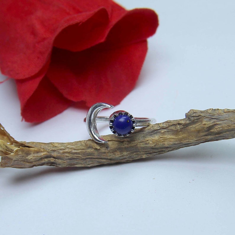 4x4 mm Natural Lapis Lazuli Handmade Ring-925 Solid Silver Ring-Gemstone Ring-Birthstone Ring-Lapis Adjustable Ring-Moon /& Star Ring