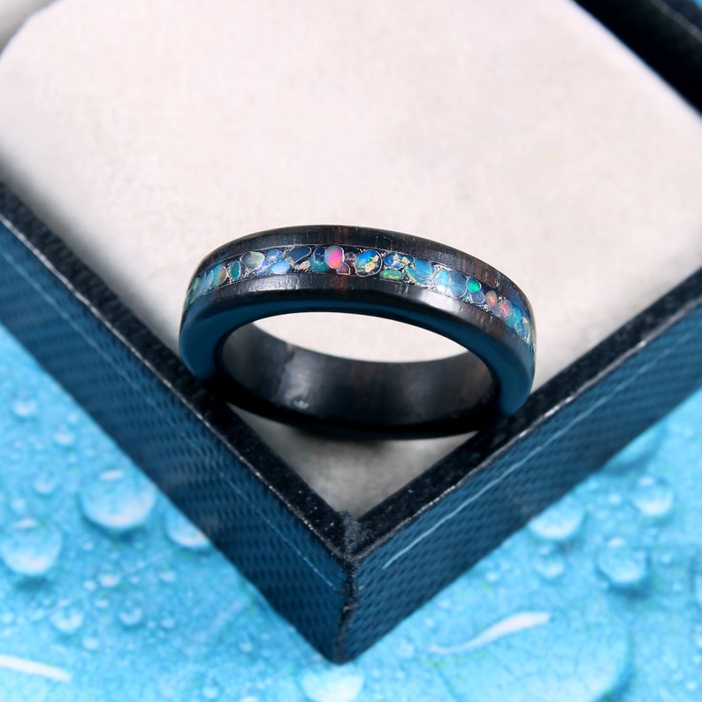 Opal Wooden Ring,Gemstone Ring,Ethiopian Opal Ring,Multi Fire Ring,Unisex Ring,Wedding Ring,Handmade Ring,Opal Jewelry,Stackable Ring