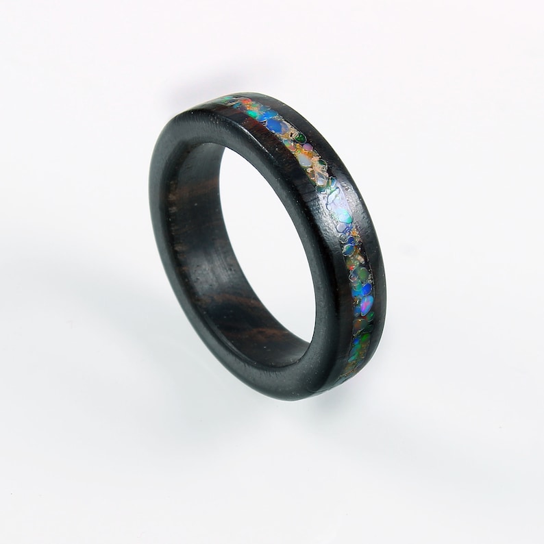 Opal Wooden Ring,Gemstone Ring,Ethiopian Opal Ring,Multi Fire Ring,Unisex Ring,Wedding Ring,Handmade Ring,Opal Jewelry,Stackable Ring