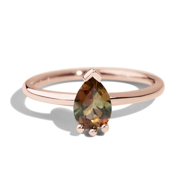 Natural Brown Tourmaline Ring-Pear Cut Tourmaline Ring-Designer Ring-Handmade Ring-Gift For Her-Gold Tourmaline Ring-October Birthstone Ring