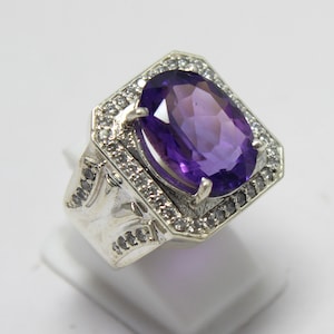 925 Sterling Silver Ring,Natural Amethyst Ring,Gemstone Ring,Men&#39;s Ring,Ring For Him,Handmade Ring,Square Ring,Purple Amethyst Jewelry
