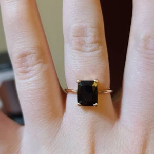 14K Solid Gold Black/Black Onyx Octagon Ring-Handmade Ring-Engagement Women Ring-925 Sterling Silver Ring-Prong Setting Ring-Birthstone Ring