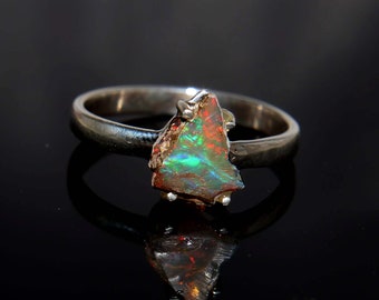 Natural Opal Rough Ring-925 Sterling Silver Ring-Raw Opal Ring-Stackable Ring-October Birthstone-Gift For Her-Opal Gem Ring-Anniversary Ring