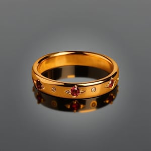 14k massief gouden robijn trouwring dikke band ring voor vrouwen effenen robijn stapelbare ring sierlijke echt gouden ringen handgemaakte sieraden cadeau voor vrouwen