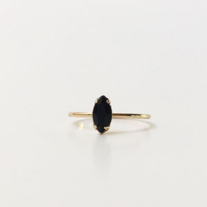 14K Solid Gold/Black Onyx Ring,925 Sterling Silver,Faceted Onyx Ring,Handmade Ring,Statement Ring,Minimalist Ring,Onyx Marquise Ring