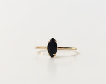 14K Solid Gold/Black Onyx Ring,925 Sterling Silver,Faceted Onyx Ring,Handmade Ring,Statement Ring,Minimalist Ring,Onyx Marquise Ring