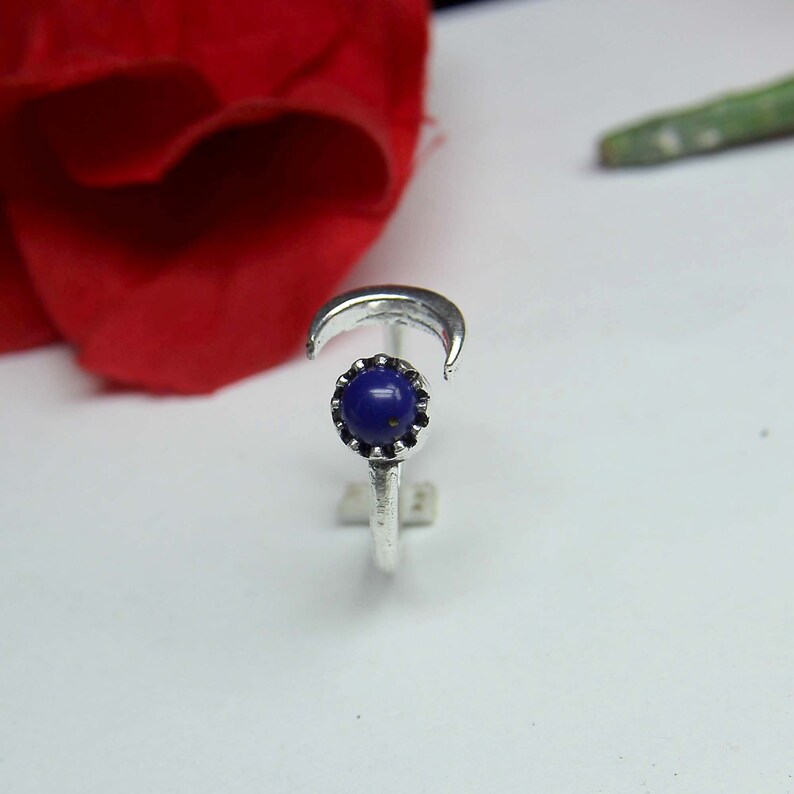 4x4 mm Natural Lapis Lazuli Handmade Ring-925 Solid Silver Ring-Gemstone Ring-Birthstone Ring-Lapis Adjustable Ring-Moon /& Star Ring