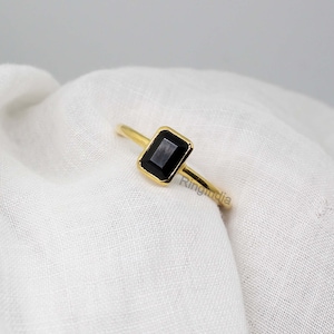 14K Solid Gold Black/Black Onyx Octagon Handmade Women Ring-925 Solid Silver Ring-Emerald Cut Ring-Birthstone Ring-Black Onyx Ring.