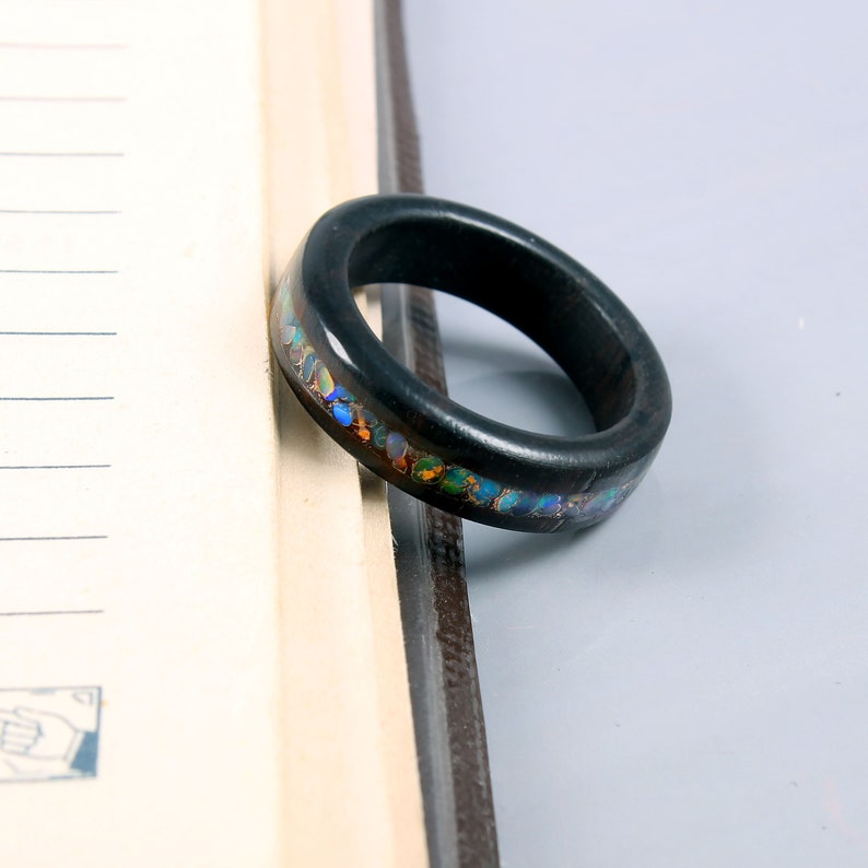 Opal Wooden Ring,Gemstone Ring,Ethiopian Opal Ring,Multi Fire Ring,Unisex Ring,Wedding Ring,Handmade Ring,Opal Jewelry,Stackable Ring